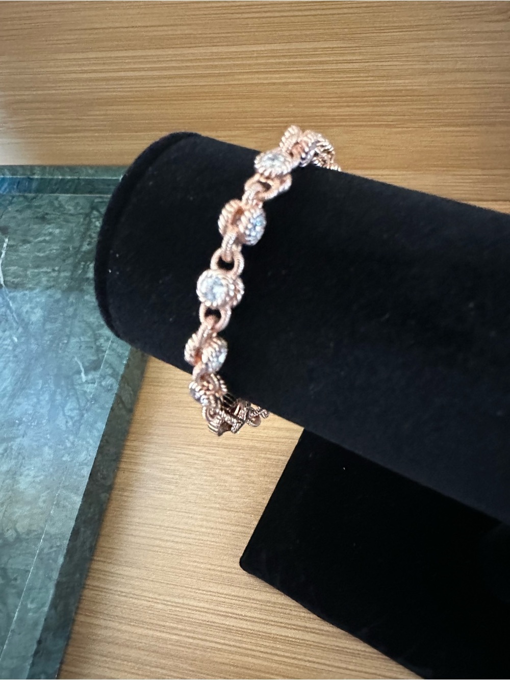 Judith Ripka 925 Rose Gold Tone CZ Link Bracelet 7” Heart Clasp - Picture 3 of 9